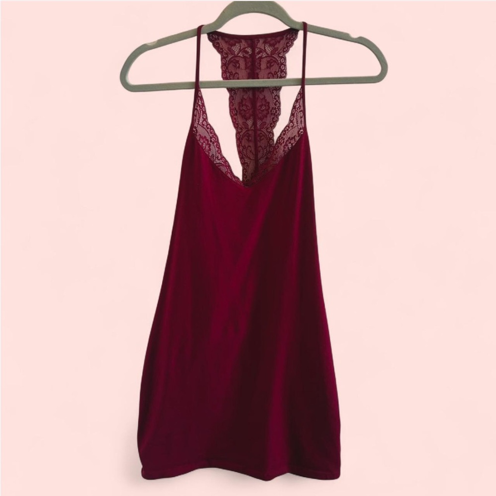 Express burgundy lacy back cami cotton dress